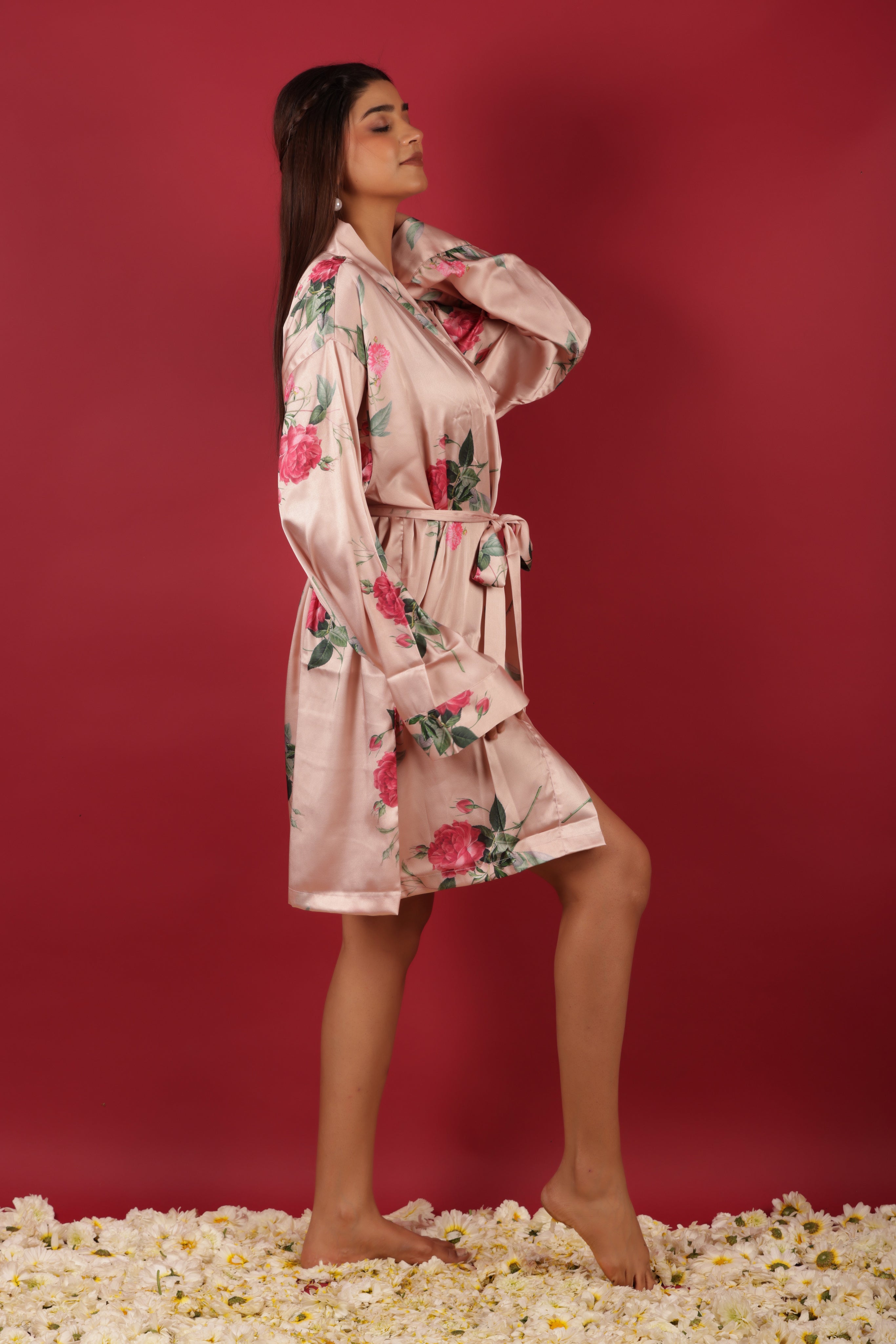 Bridal Party Probe Floral Printed Peach Bathrobe